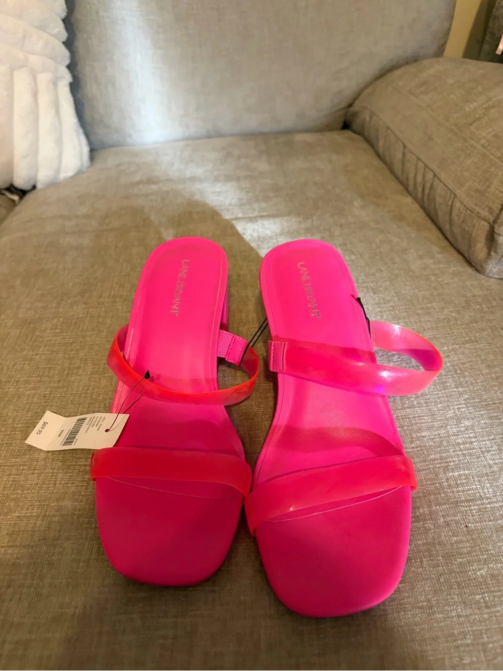 Lane Bryant Neon Pink Double Strap Slide Sandals